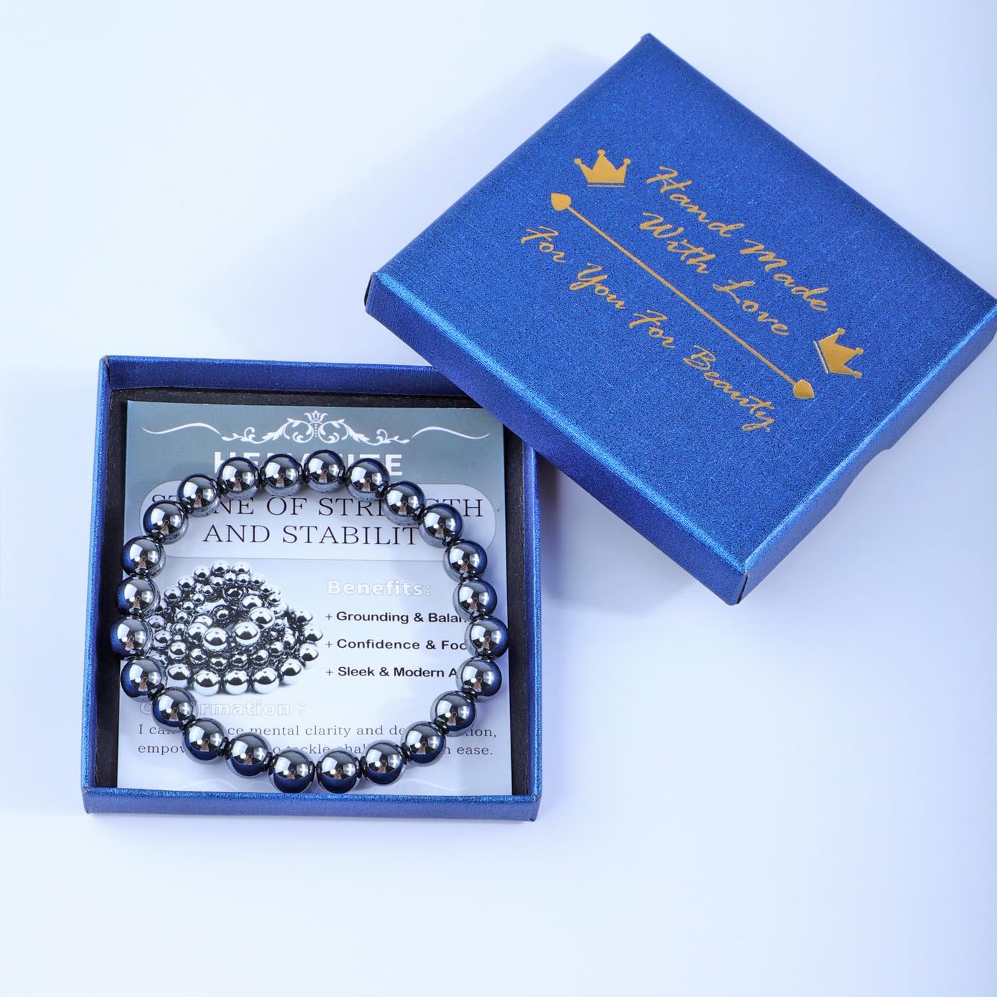 Bymitel 8mm Hematite - Handmade Reiki Gemstone Stretch Bracelet, Natural Beauty & Spiritual Essence, Crystal Healing for Unisex Adults