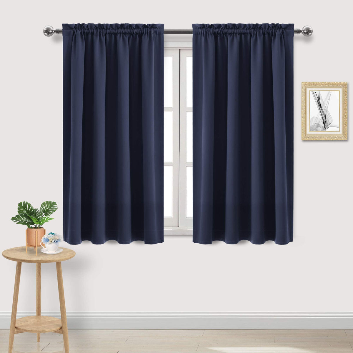 Blackout Curtains for Bedroom Living Room 52 x 45 Inch Long Navy (2 Count)
