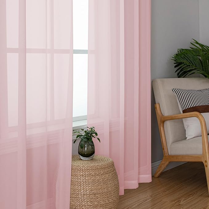 Lecloud Blush Pink Sheer Curtains 72 Inches Long 2 Panels, Lightweight Dual Rod Pockets Girls Bedroom Curtains, Breathable Solid Living Room/Dining Room/Backdrop/Door Voile Drapes, 40" W x 72" L