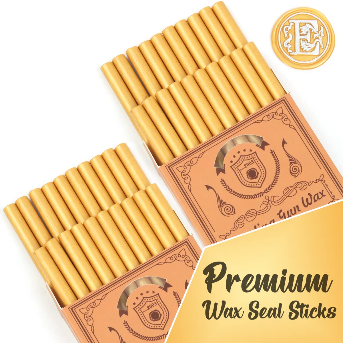 Wax Seal Kit, Wasole 40Pcs Gold Sealing Wax Sticks with Glue Gun + 2Pcs Marker Pens for Wax Seal Stamp, Great for Wedding Invitations, Birthday Cards, Envelopes, Gift Wrapping (Gold)