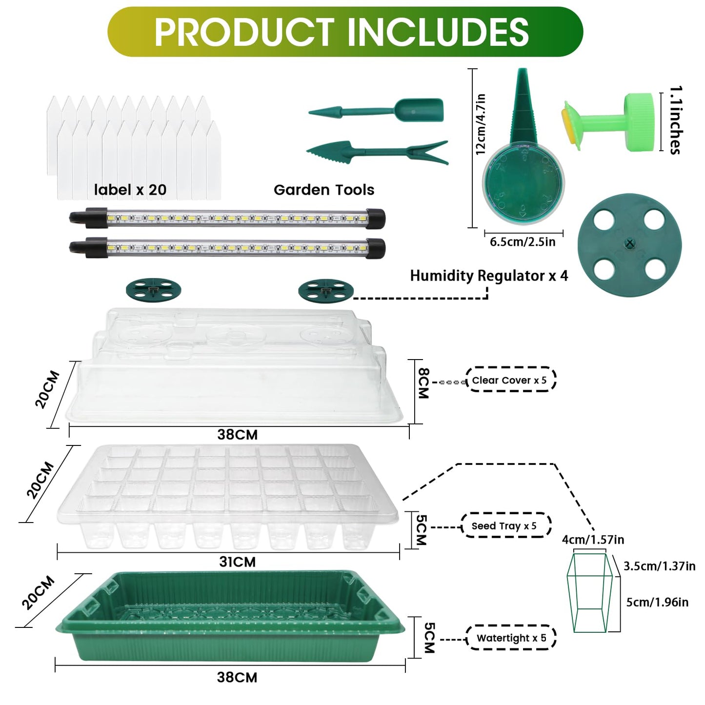 MQUPIN 80-Cell Seed Starter Tray with Grow Light, 2-Pack Adjustable Brightness Seed Starter Kit with Humidity Dome,Smart Timer,Watering Sprayer,Seeder,Plant Germination Kit for Seeds Growing