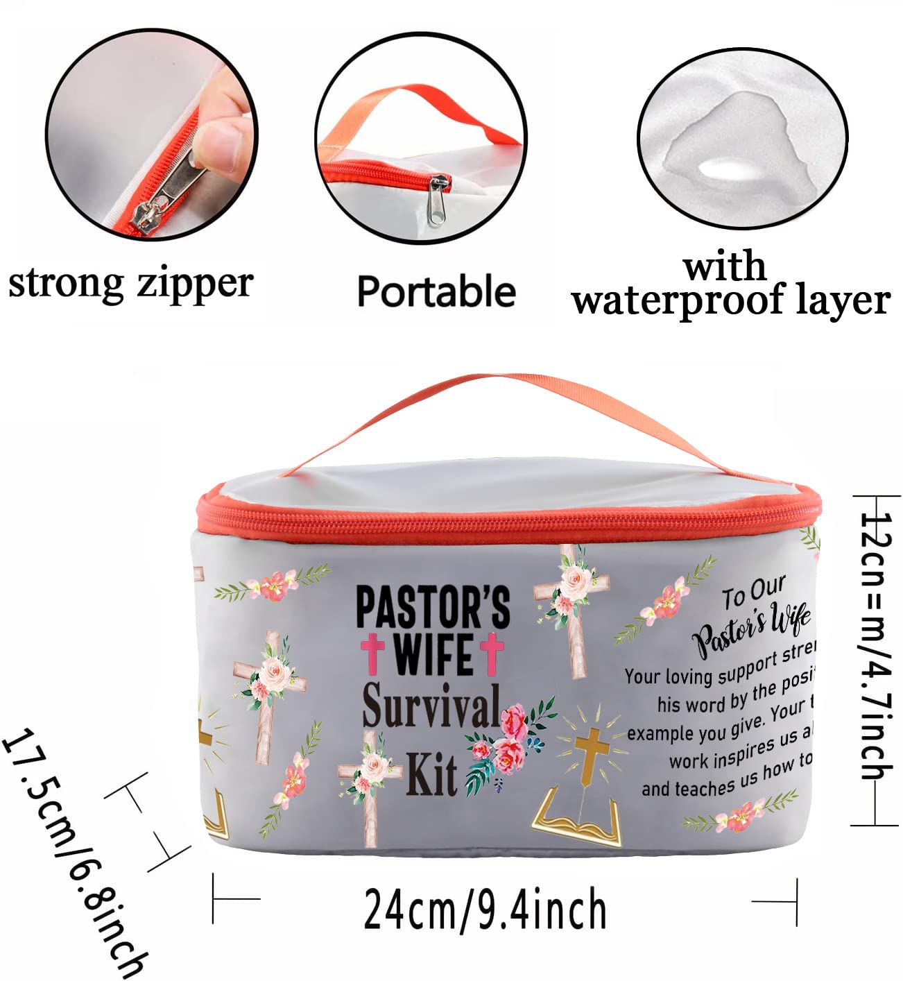PXTIDY Pastor's Wife Survival Kit Pastor Wife's Makeup Organizer Bag Bible Study Toiletry Case Priest Minister Wife Gift(-LT)
