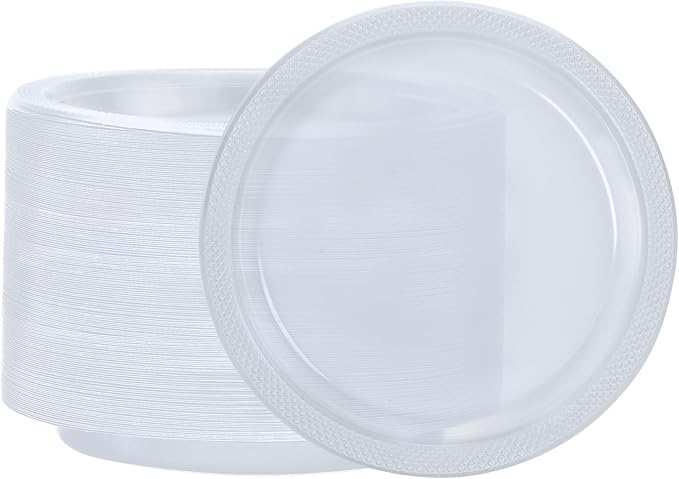 Clear Solid Color Premium Heavy Weight Plastic Appetizer Plate (7") 50 Count - Elegant & Durable for Parties & Events