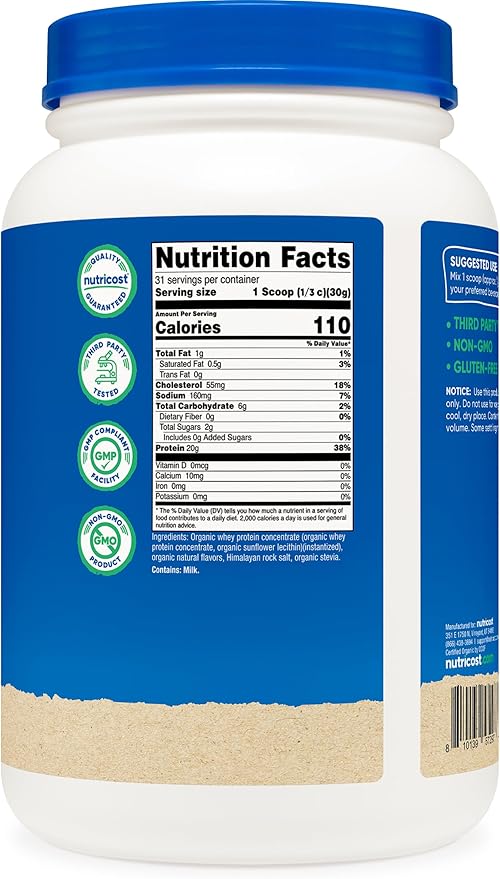 Nutricost Organic Whey Protein Concentrate, French Vanilla Flavored, (2LBS) - Gluten-Free, Non-GMO
