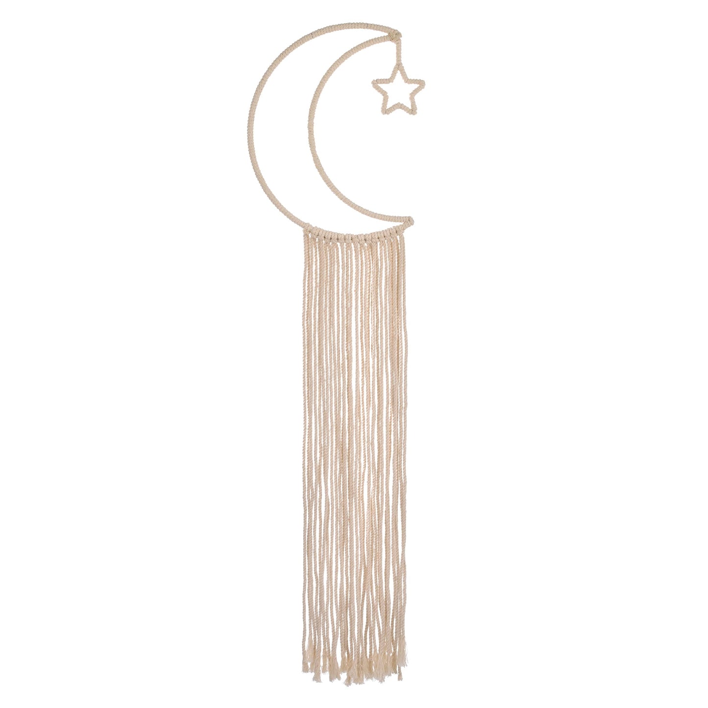 NoJo Little Love Natural Ivory Macramé Moon Shaped Wall Décor with Fringe, 18" Long