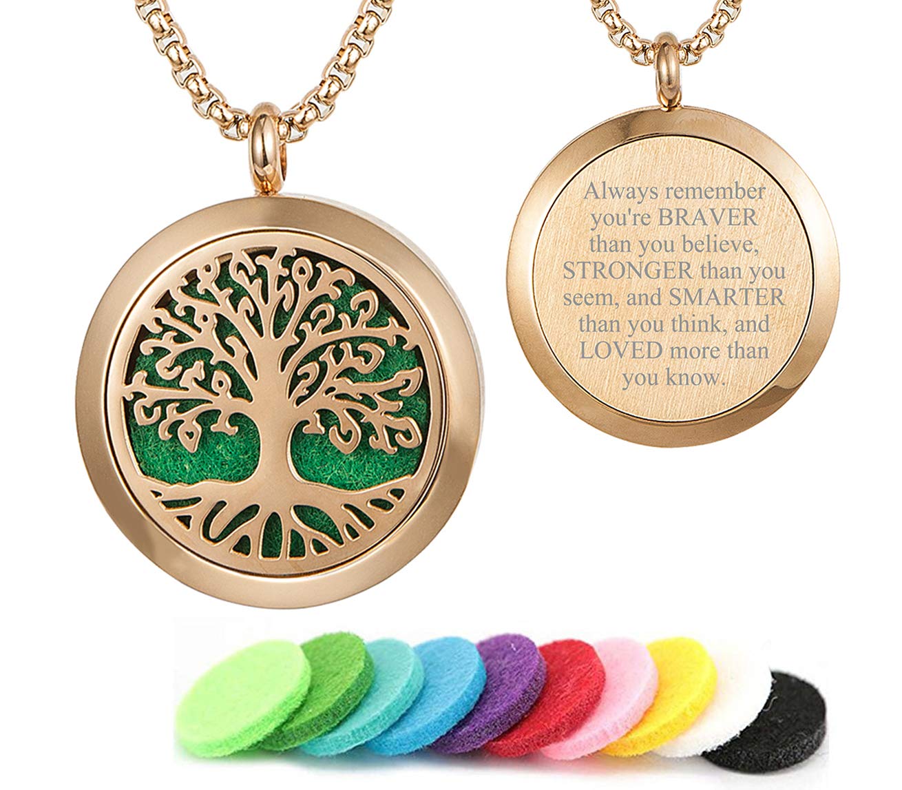 Aromatherapy Essential Oil Diffuser Necklace 316L Stainless Steel Locket Pendant with 24 Inch Chain(Rose)