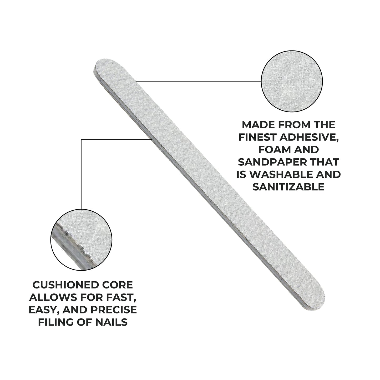 ForPro Professional Collection Zebra Foam Board, 100/180 Grit, Double-Sided Manicure Nail File, 7" L x .75" W 50-Count