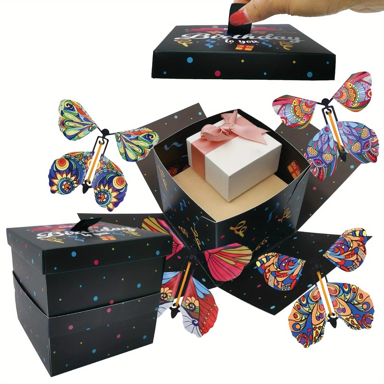 MOAXMOA Explosion Box with Flying Butterflies, Birthday Explosion Gift Box, DIY Exploding Surprise Gift, Flying Butterfly Surprise Gift Box for Birthdays, Wedding, Mother's Day, Anniversaries