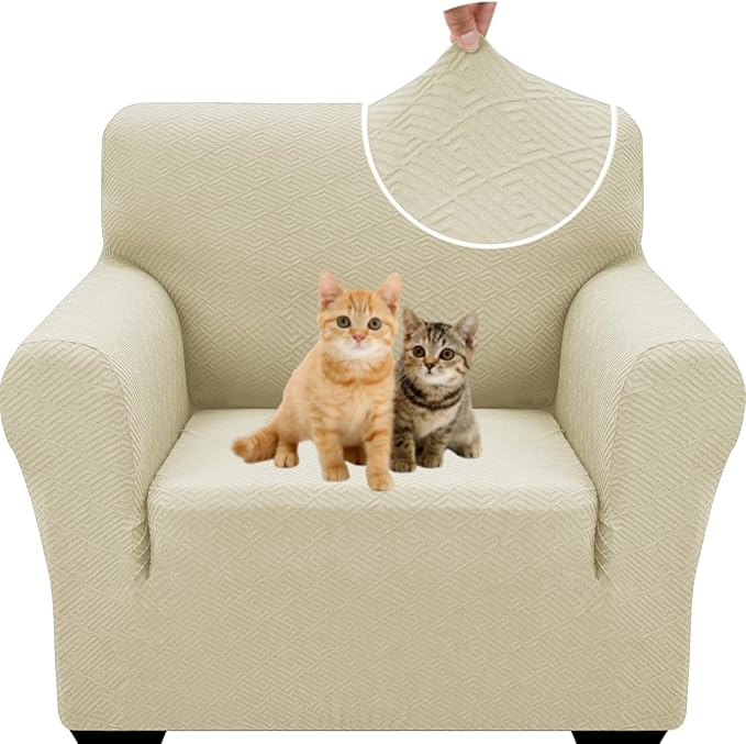 XINEAGE New Stretch Armchair Covers 1 Piece Chair Slipcovers Chair Protector for Living Room Thick Soft Chair Cover with Elastic Bottom Couch Cover for Pets Kids (31"-46", Light Beige)