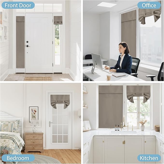 RYB HOME Blackout French Door Curtain - Privacy Thermal Insulated Window Shades for Patio Kitchen Front Entry Back Door Glass Window, Self Adhesive No Drill, 1 Panel, 26" W x 69" L, Sand