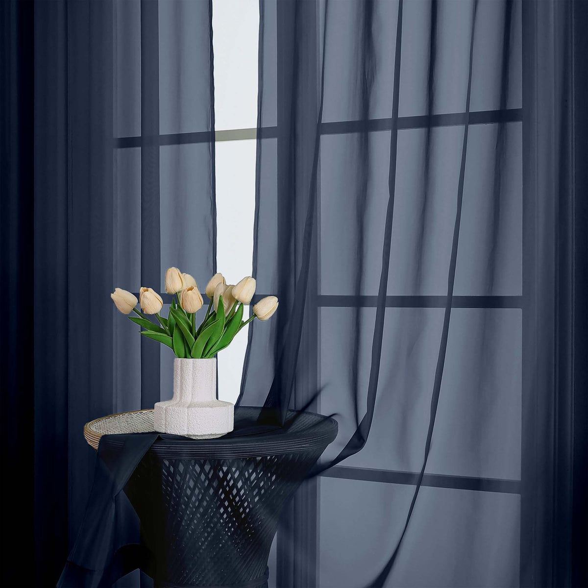 Extra Long Navy Blue Sheer Curtains 108 Inches Long 2 Panels (2 Count)