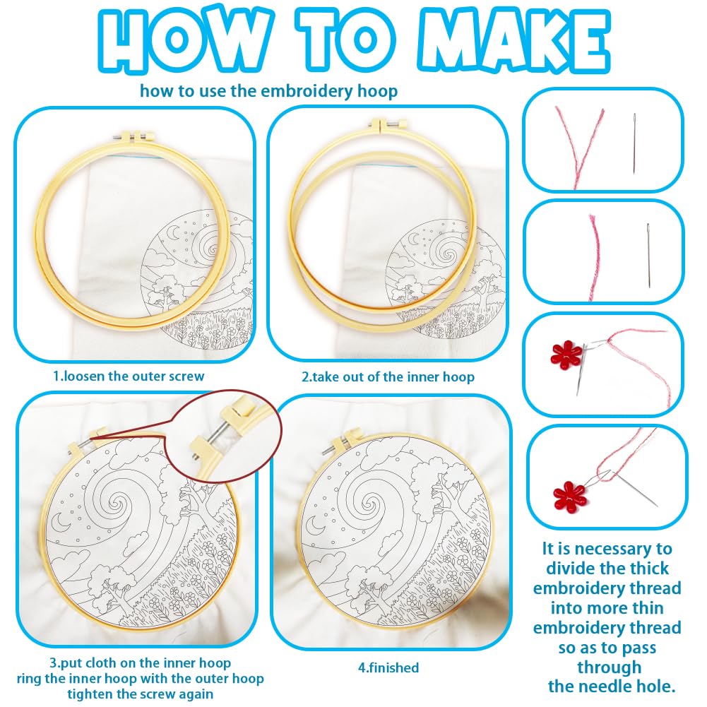 ACRNIGHEET 6Pcs Embroidery Kit for Beginners Adults, Complete Cross Stitch Kits, Landscape Embroidery Kit for Home Decor and DIY Craft Projects, Great Gift for Embroidery Lovers