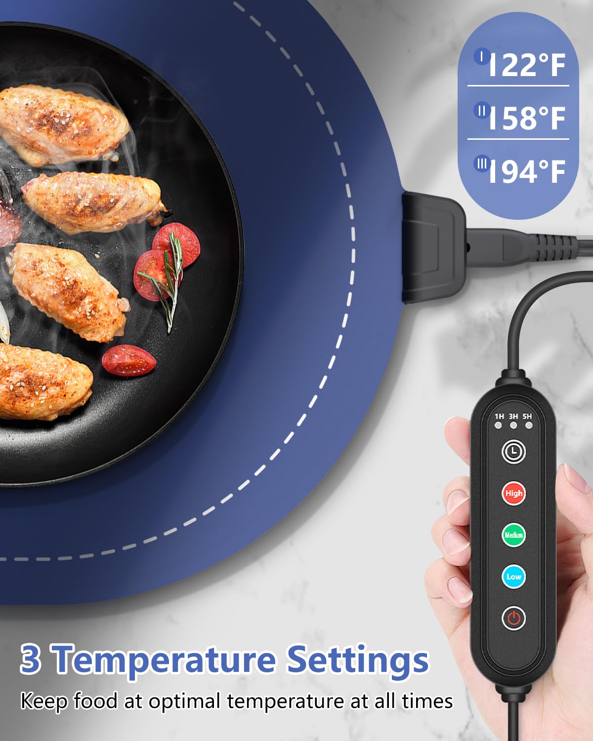 seenlast Warming Mat for Food with Adjustable Temperature Timer,10S Fast Heating Silicone Food Warmers for Parties Buffet and Home Daily,Food Warming Mat with Insulating Pad Raised Feet Protects Table