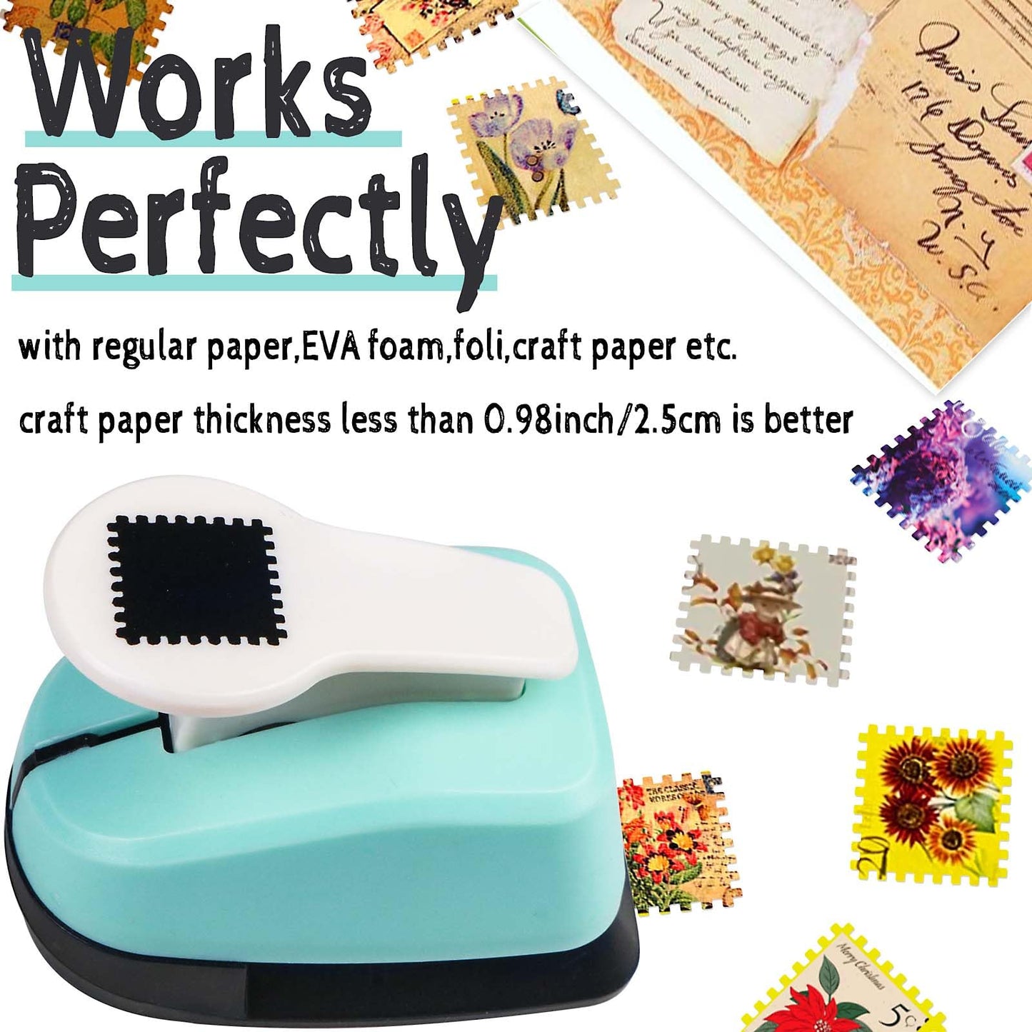 Postage Stamps Puncher, 1 Inch Stamps Shaped Paper Punch for Crafting, Craft Postage Stamp Cutter Hole Puncher for Scrapbooking Journaling Card Making