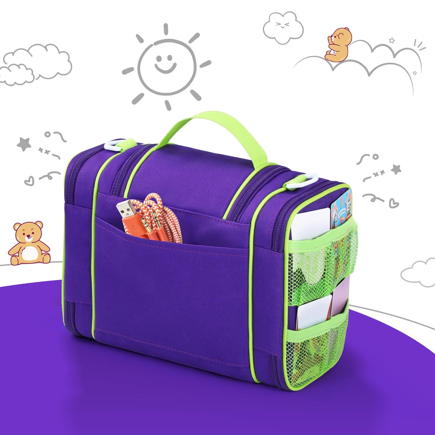 Carrying Case Compatible with Yoto player, Cards Storage Bag with Handle and Shoulder Strap, Travel Storage box for Audio Music Player & Headphone Accessories (Purple)