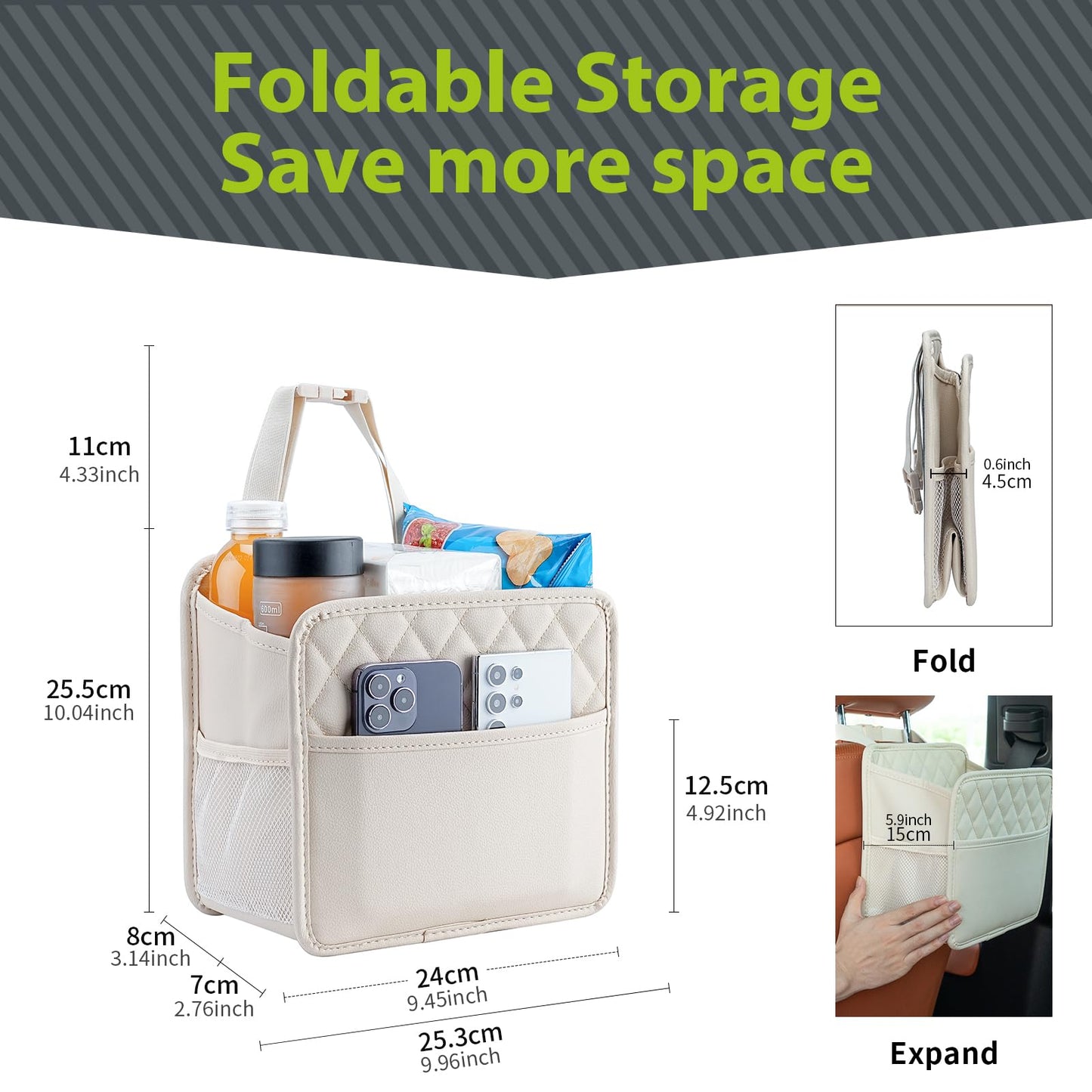FrgKbTm 2Pack Car Seat Back Hanging Bag Car Document Holder Multi-Pocket Bottle Bag Storage Box Organizer Travel Tidy Pouch Pocket Kids Beige