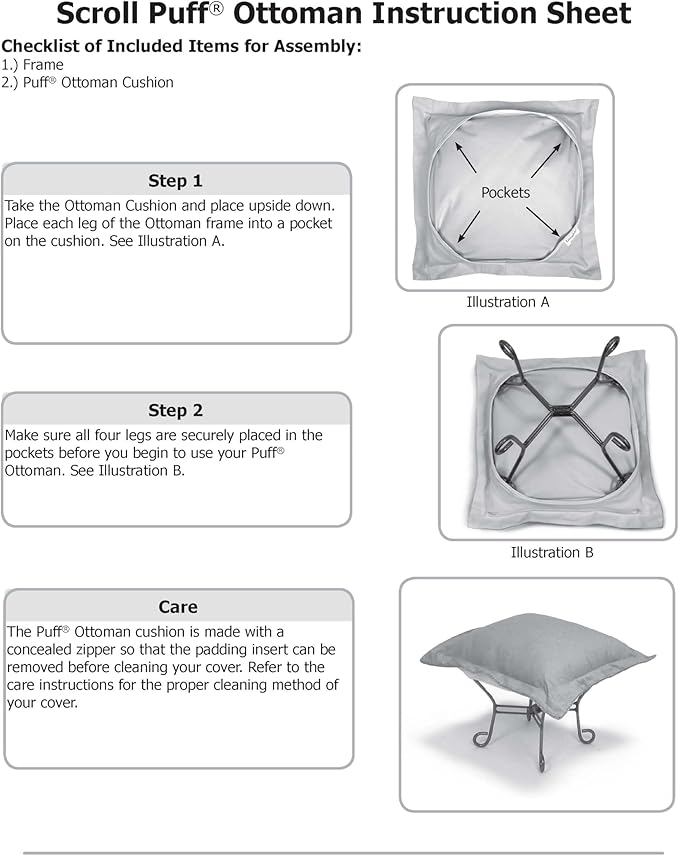 Howard Elliott Scroll Puff Ottoman Chair With Cover, Multipurpose Alternate Seating Footstool Footrest Chair with Titanium Frame, Patio Furniture for Camping, Home, Indoor & Outdoor, Bella Sand