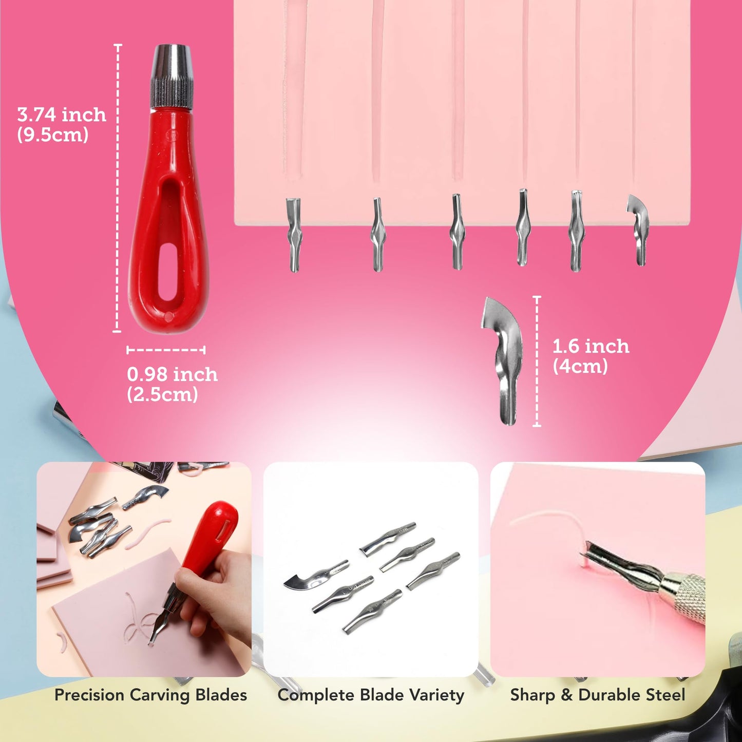 Incraftables Linocut Block Printing Kit for Stamp Making - 5 Soft 4"x6" Rubber Blocks, 6 Carving Blades, & Brayer Roller -Linoleum Block Printing Stamp Kit for Beginners, Adults Crafts