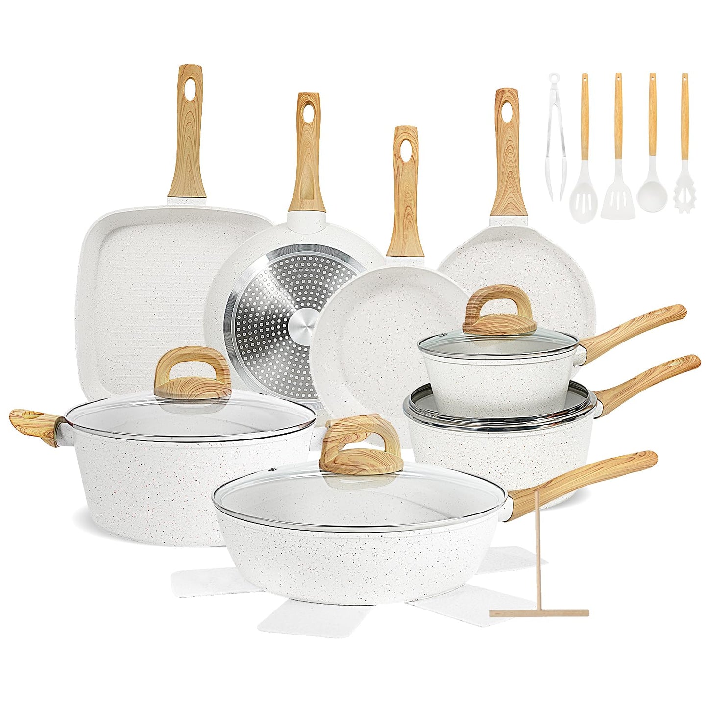 EWFEN Nonstick Pots and Pans Set, 25-Piece Ceramic Cookware Set, Induction Kitchen Cooking Set with Frying Pans Saucepans & Utensils, Healthy Non-toxic, PFAS/PTFE/PFOA Free, White