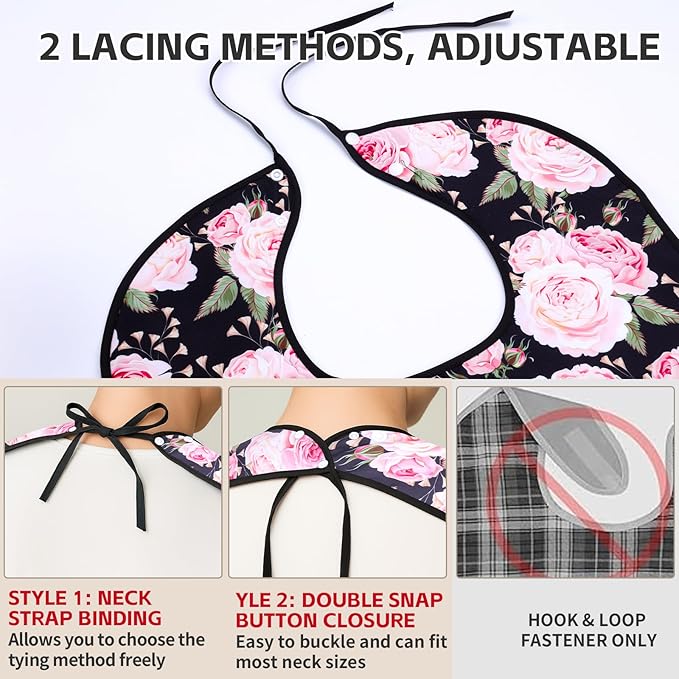 XKDOUS 2 Pack Blossom Adult Bibs for Man and Women,Machine Washable Adult Bibs for Eating with Optional Crumb Catcher,Waterproof and Reusable Dining Clothing Protector, Gifts for Man/Women/Mom