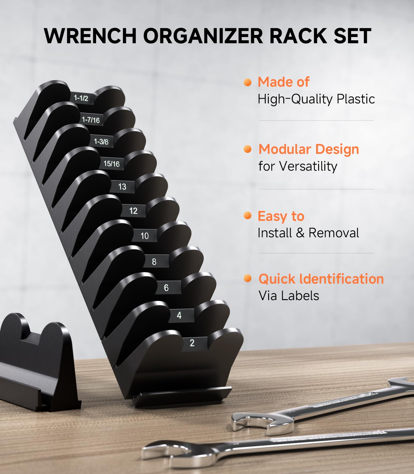 Luomeic 40PCS Modular Wrench Organizer Holder - Storage Set with Metric & SAE Florescent Label & Anti-Slip Mat, Wrench Rack for Tool Box Drawer, Tool Gift for Professional Mechanics Men