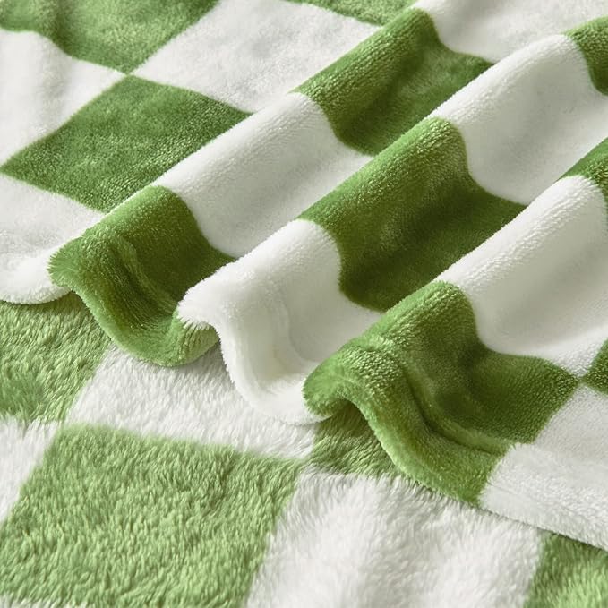 SOCHOW Checkered Flannel Throw Blanket, Soft Cozy Checkerboard Grid Pattern Fleece Blanket for Couch Bed Sofa, Sage Green 50 x 60 Inches
