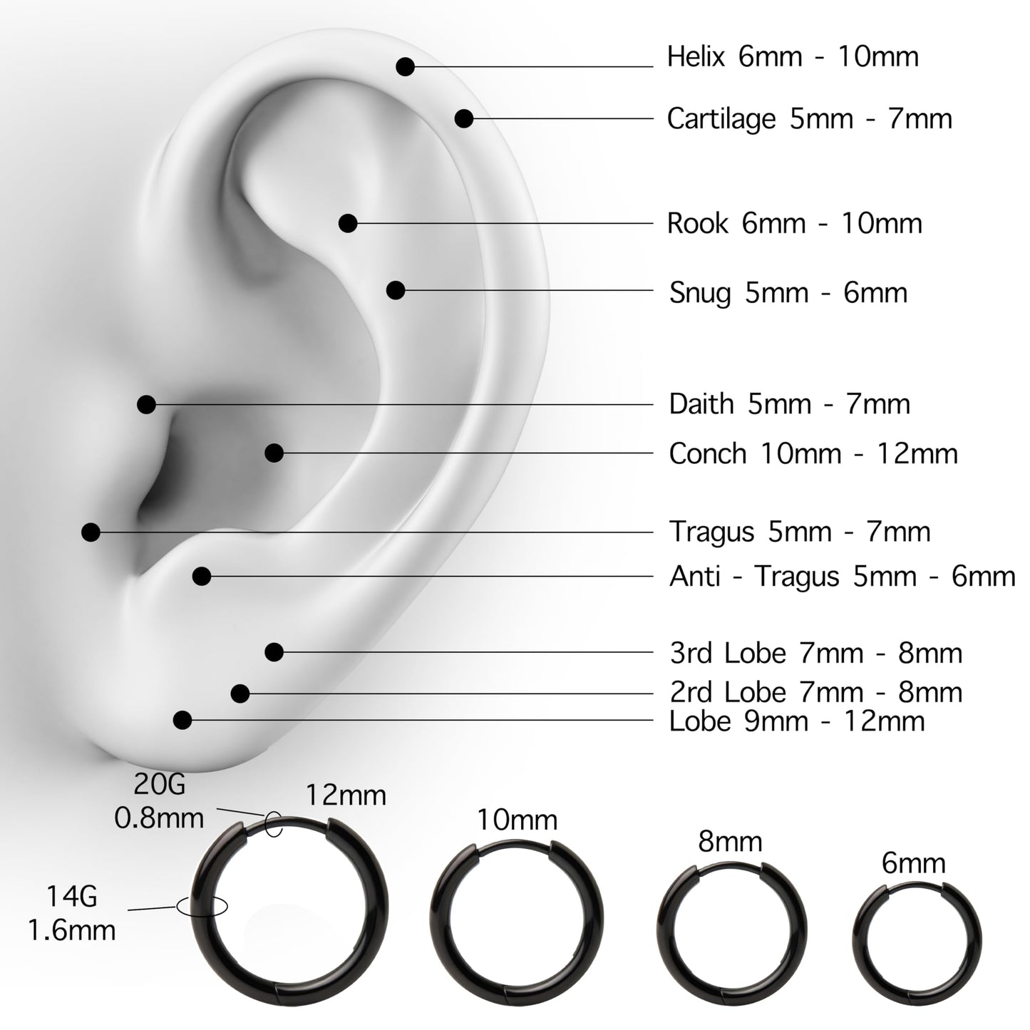 Black Hoop Earrings for Women, Small Huggie Stainless Steel Black Hoop Earring Stack for Men, Hypoallergenic Cute Mini Thin Tiny Cartilage Earring Sets for Multiple Piercing Clip On Jewelry Gifts