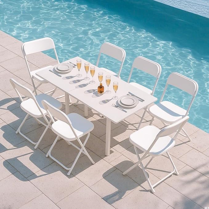 10 Pack White Plastic Folding Chairs for Outside, Portable Stackable Commercial Metal Foldable Chairs with Steel Frame for Home Events Office Wedding Party, 350lbs Capacity