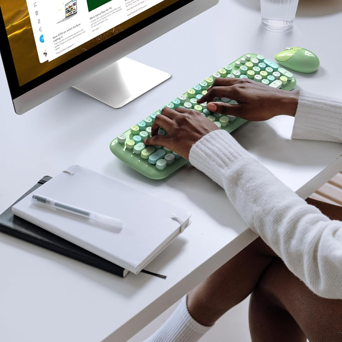 KNOWSQT Wireless Keyboard and Mouse Combo Pale Green - Colorful 104 Key 2.4G Round Keycap Typewriter Keyboards, USB Dongle Plug and Play, for Laptop, Windows, PC, Computer, Desktop