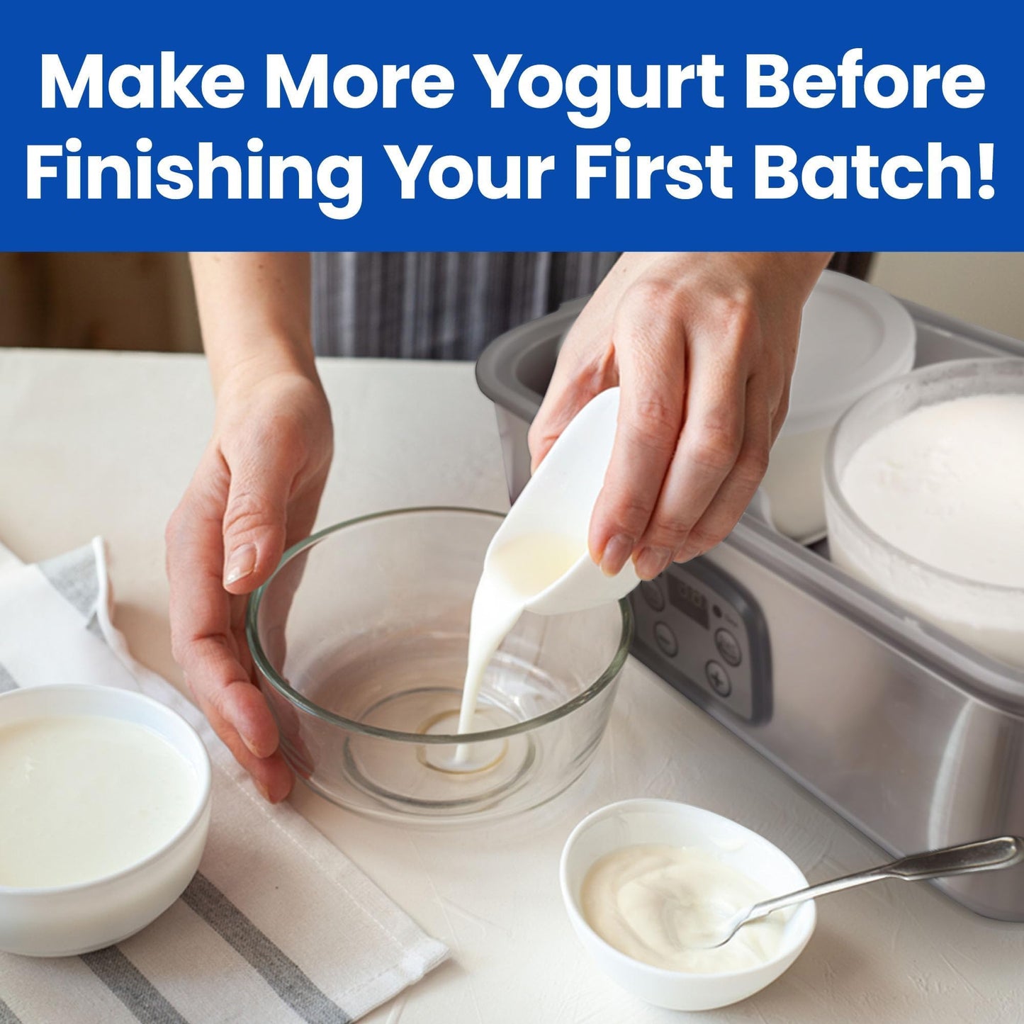 Ultimate Yogurt Containers 2 Pack, Make More Yogurt with 1-Quart Glass Containers (4 Cup), 100% BPA Free, Durable & Oven Safe Round Bowl Set with Lids, Perfect for Food Storage & Meal Prep