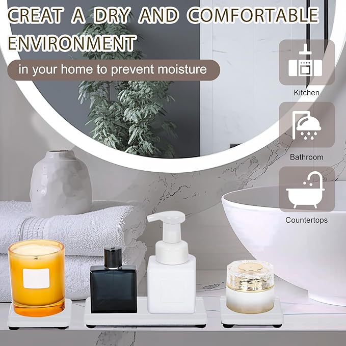 4PCS Stone Drying Trays for Bathroom Sink, Water Absorbing Stone Tray, Water Absorbent Diatomaceous Earth Tray and Coaster, Diatomite Soap Dish, Drying Stones Soap Trays for Kitchen Counter