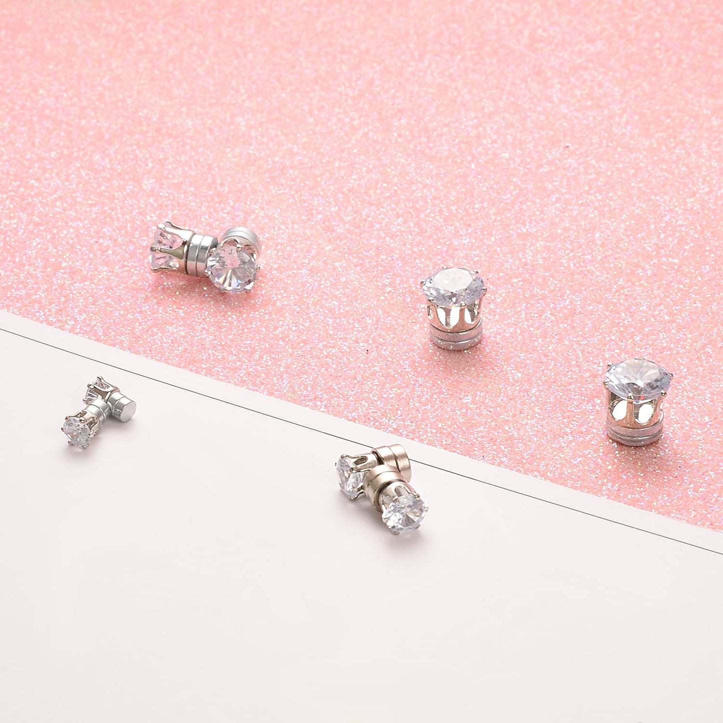 Airokiy Non Piercing Magnetic Earrings for Men Sliver Fake Diamond Magnetic Earrings Set 4 Pairs (4/5/7/8mm)