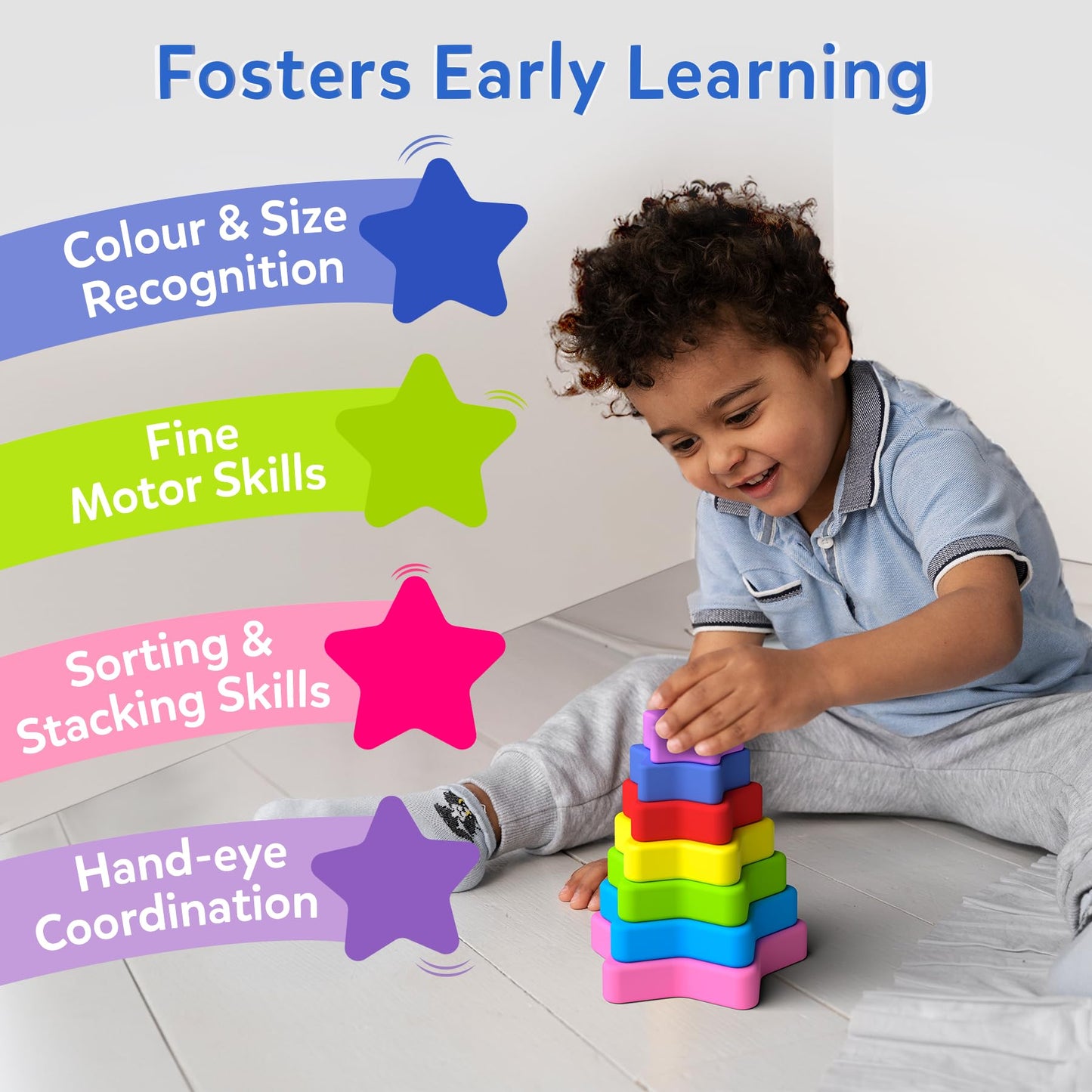 Skillmatics Starry Stacker | Silicone Stacking Toy (Ages 6 months - 3 years)