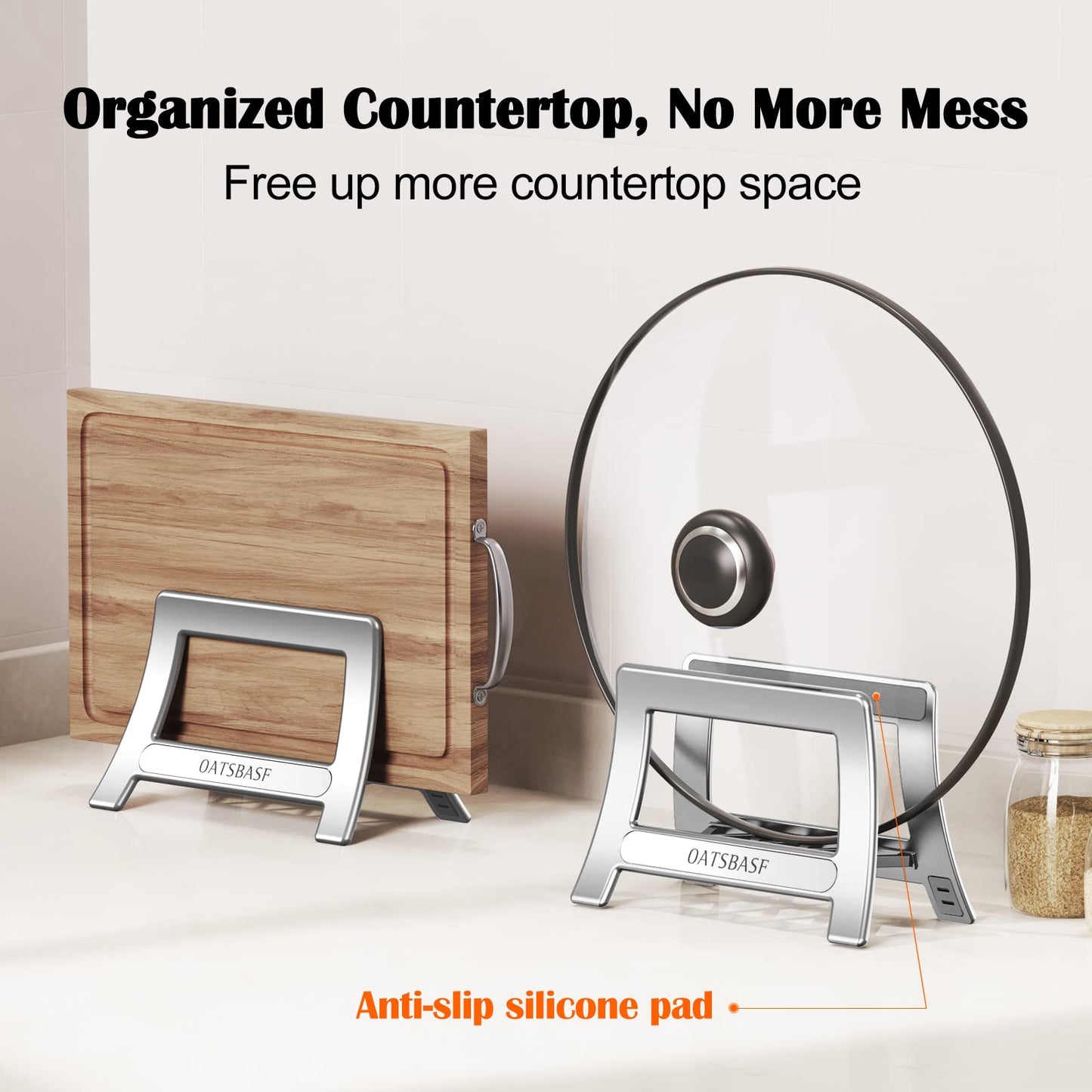 Xuenair Cutting Board Rack, Auto Width Adjustable Holder Stand for Countertop or Cabinet (Silver)