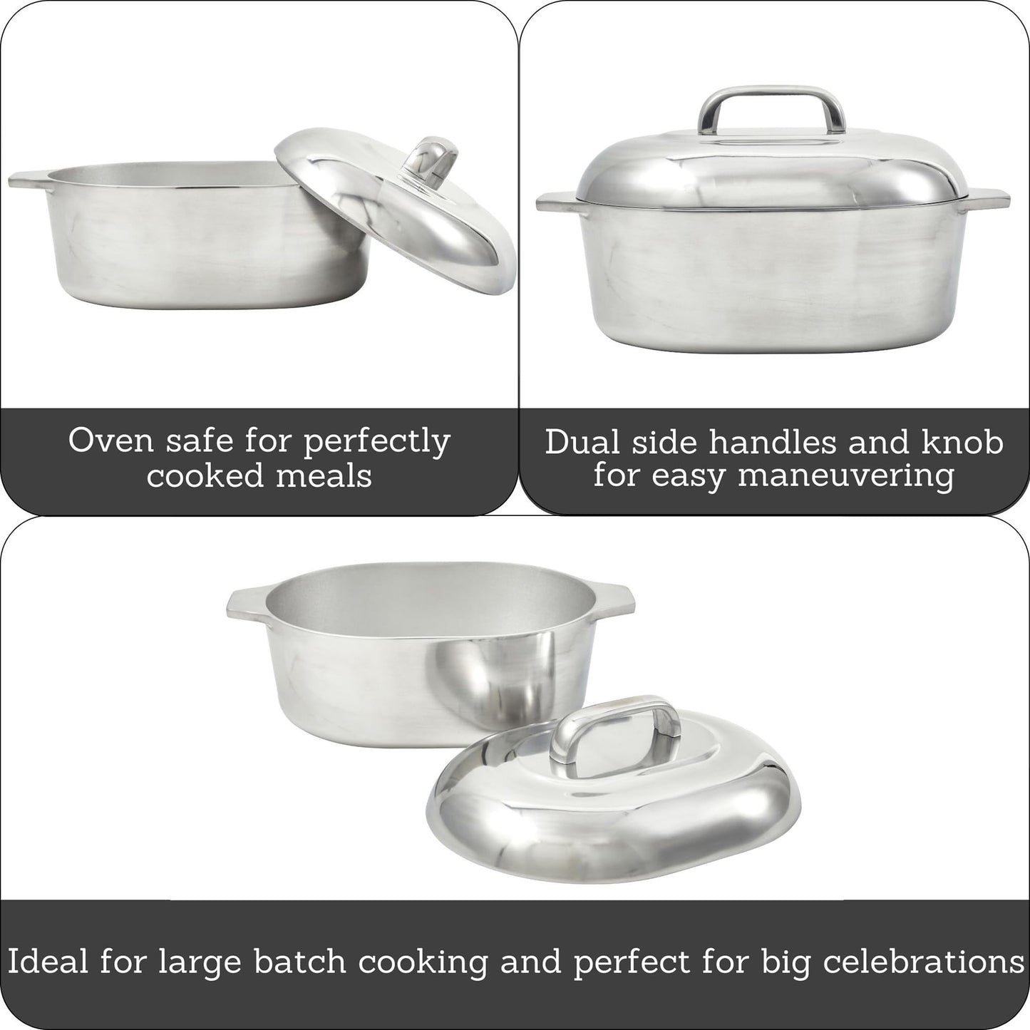 IMUSA 13in Cajun Cast Aluminum Oval Roaster with Lid, Durable Baking and Roasting Pan for Chicken, Meats, and Traditional Cooking