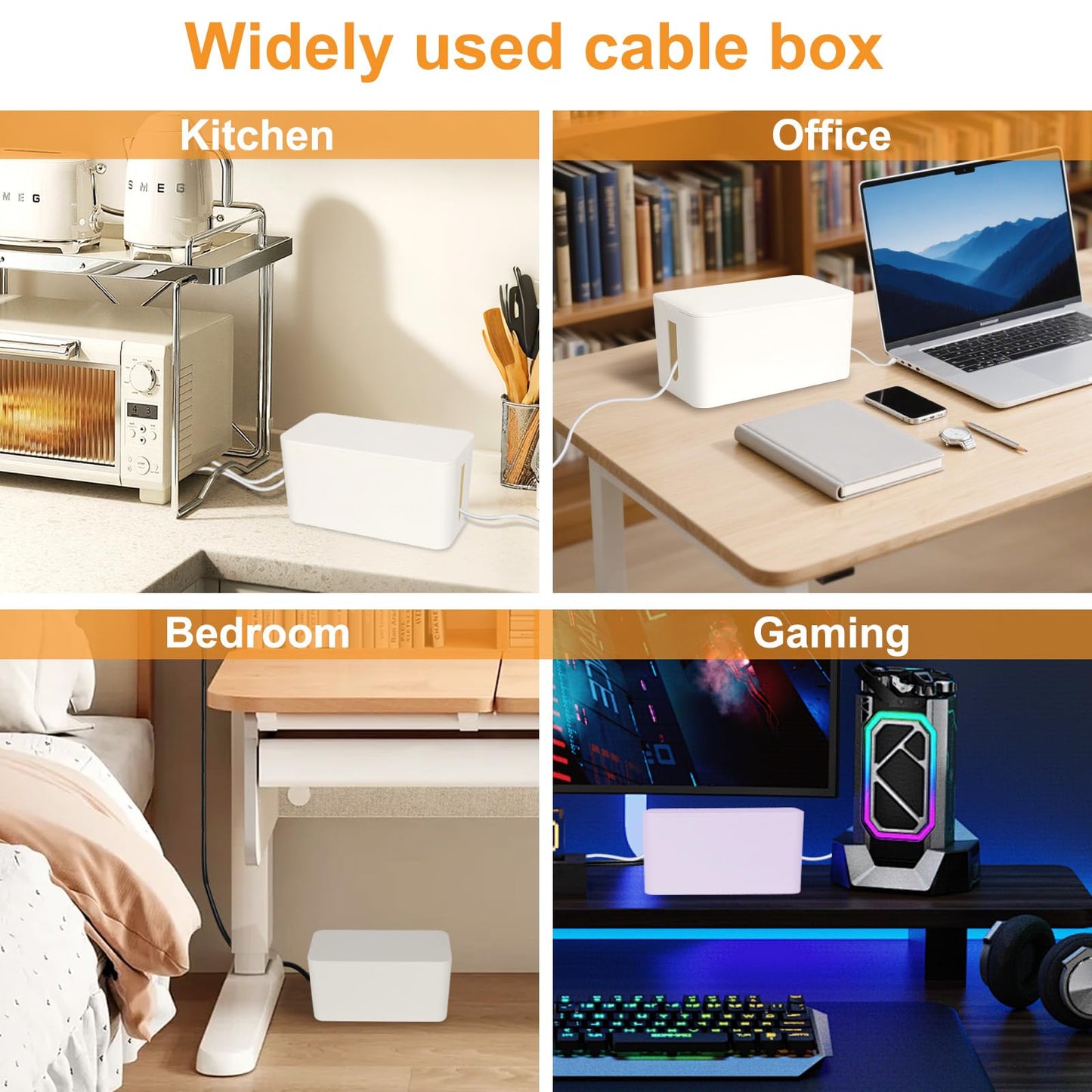 Resulzon Mini Cable Management Cord Cover Wire Hider Box Concealer Organizer Protector System for Home Theater Entertainment Center Office School (Mini, White)