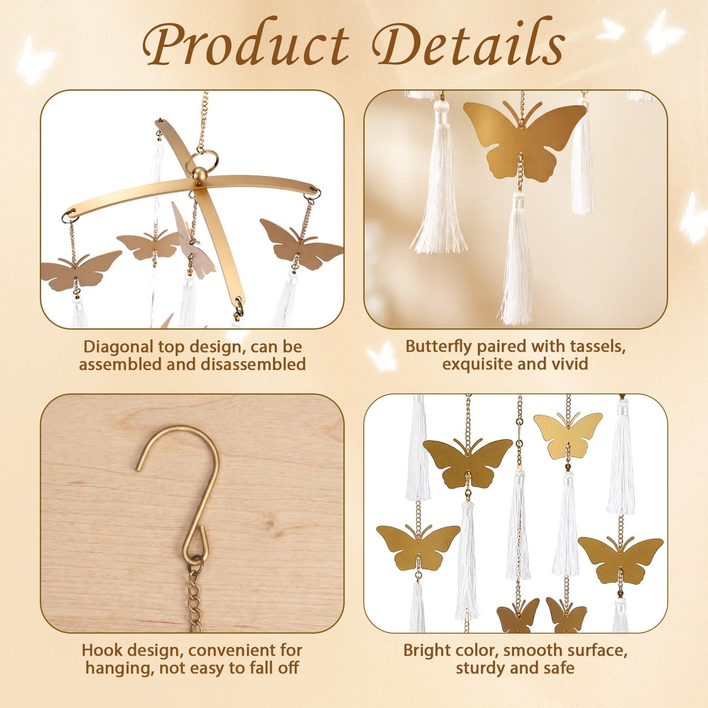 Colingmill Butterfly Crib Mobile Handmade Brass Ceiling Hanging for Baby Nursery Girls Butterfly Hanging Decor for Home Wall Ceiling 42×10 Inch