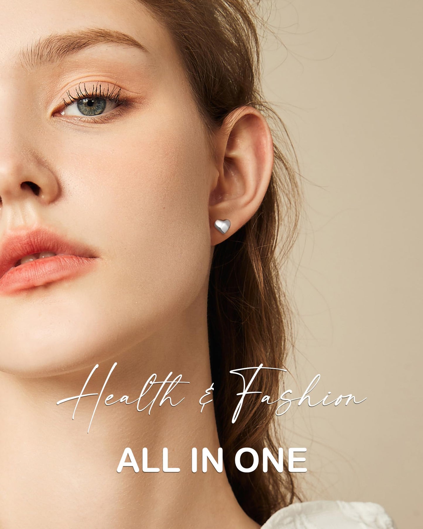 Feraco Magnetic Earrings for Women, Stud Earrings, Ear Curex with Strong Germanium Magnet, Dainty Heart Shape (Rose Gold & Silver)