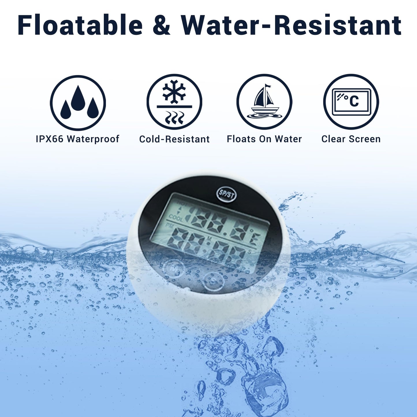 Ice Bath Thermometer, Cold Plunge Floating Thermometer with Timer, Waterproof Floating HD Display Timer, for Ice Baths, Hot Baths