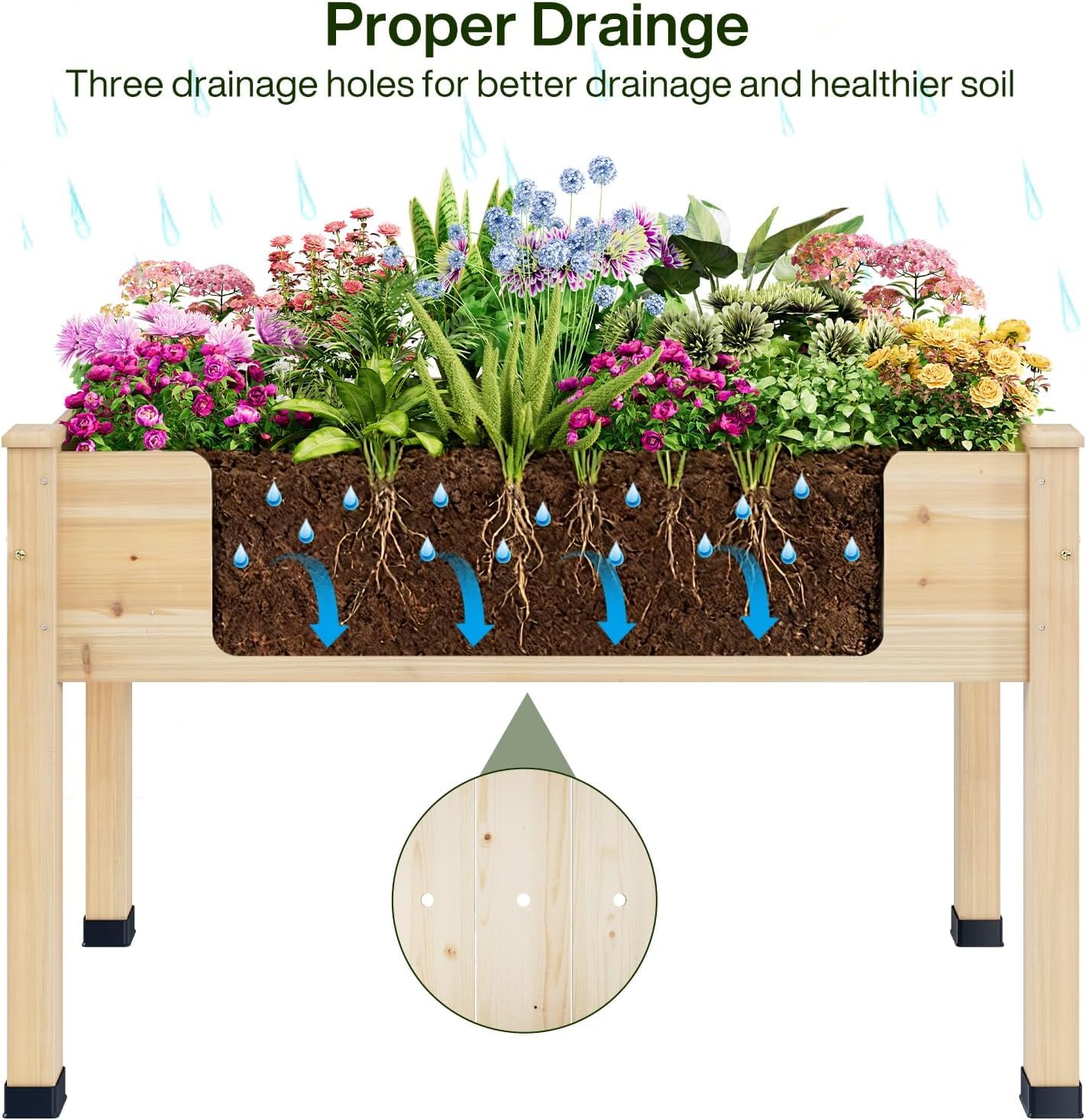 ZIENLIFE Wood Raised Garden Bed, 48x24x30in Elevated Wooden Planter Box with Legs Standing Growing Bed for Backyard, Patio, Balcony with Bed Liner, 200 Pound Capacity 2PCS