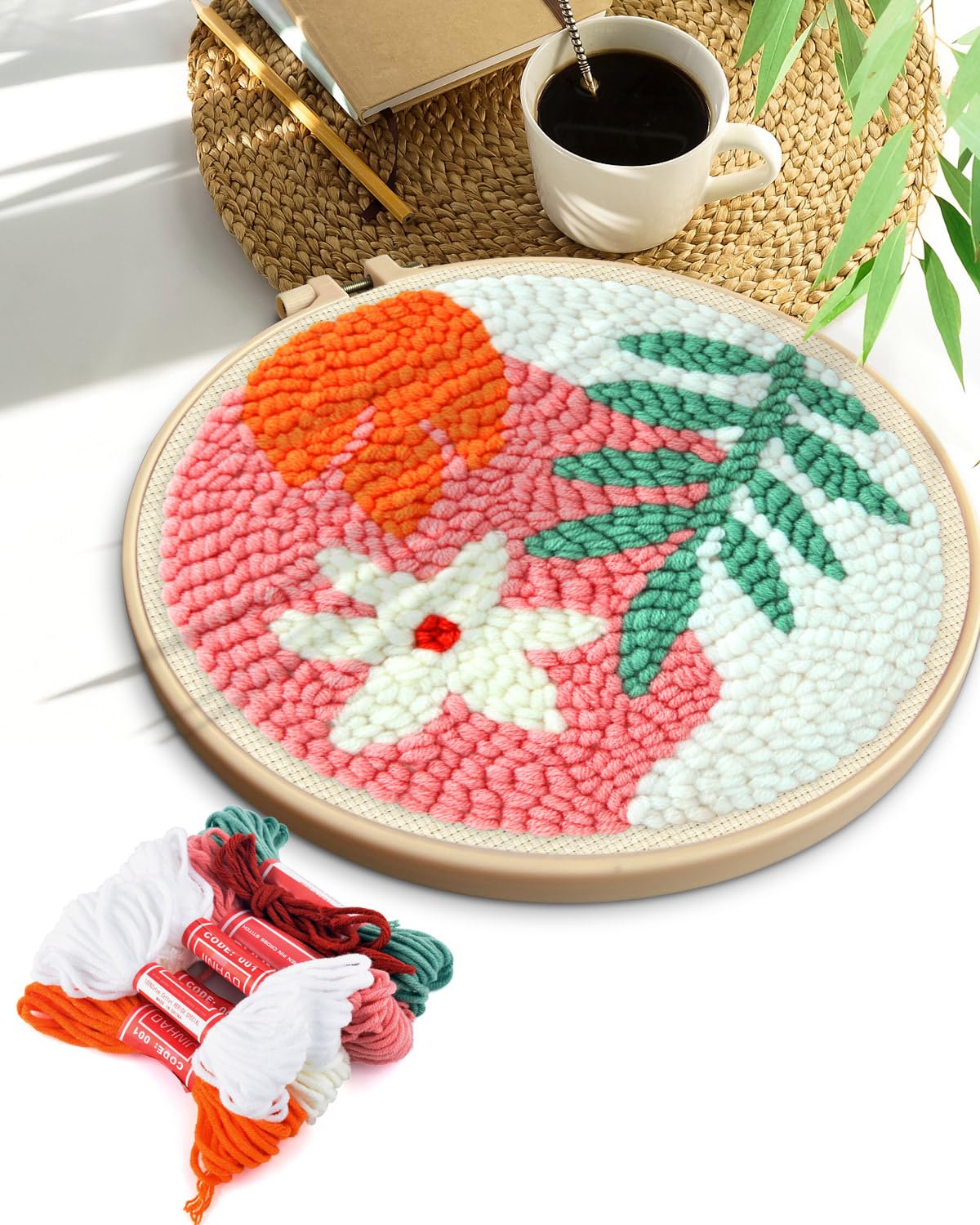 TINDTOP Punch Needle Kits, Punch Embroidery Kits for Adults Beginner, Tool with Punch Needle Fabric, Hoops, Yarns and Sewing Needles