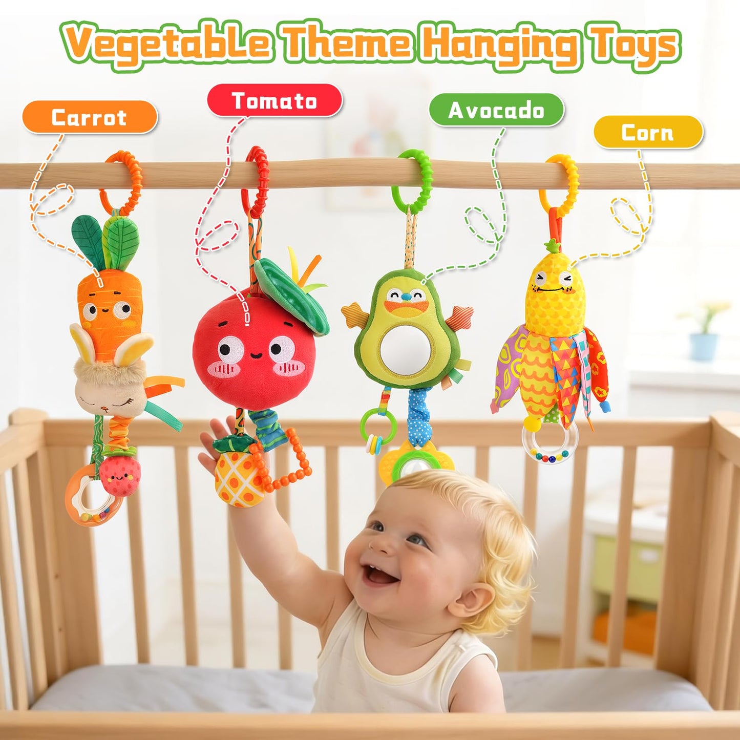 YELUFT Baby Toys for 0 3 6 9 12 Months, Baby Hanging Toys, Car Seat Stroller Crib Gym Baby Rattle Toys with Teether for Newborn Infants Baby Boys Girls Gifts