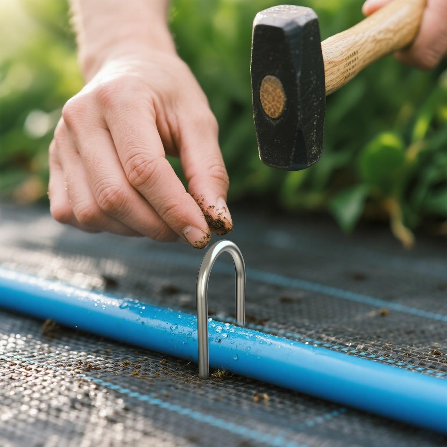 MySit 6 Inch 100 Pack U Shaped Garden Stakes, Heavy Duty 11 Gauge Galvanized Drip Irrigation Stakes Landscape Staples for 1/2" to 1-1/2" Soaker Hose, Weed Barrier, Yard Decorations, Fencing