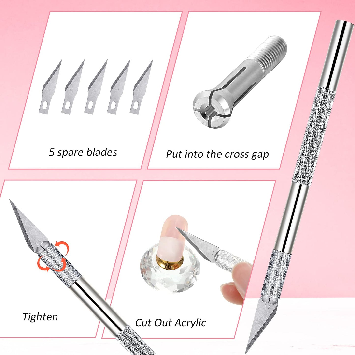 Honoson 12 Pcs French Nail Tip Cutter Tool Kit French Tip Cutters Smile Line Cutter Trimmer Manicure Edge DIY Plate Module with 2 Cutting Knife 5 Spare Blade for Acrylic Nail(Silver)