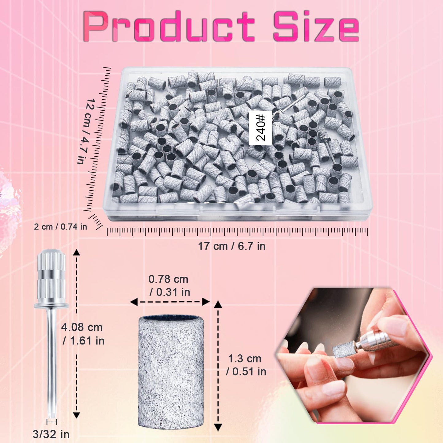 200Pcs Nails Sanding Band, 180 Grit Zebra Sanding Band for Nail Drill Fine Grit Sanding Bands with 3/32” Nail Sanding Bit for Natural, Gel Nail, Sand Band 180 Grit Set for Manicure & Pedicure