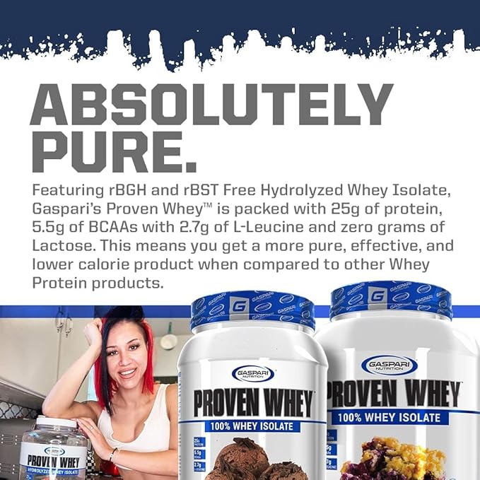 Gaspari Nutrition Proven Whey, 100% Hydrolyzed Whey Isolate, High Protein, Lactose Free, Low Carbohydrate and Low Sugar (Chocolate Ice Cream, 2 Pound (Pack of 1)