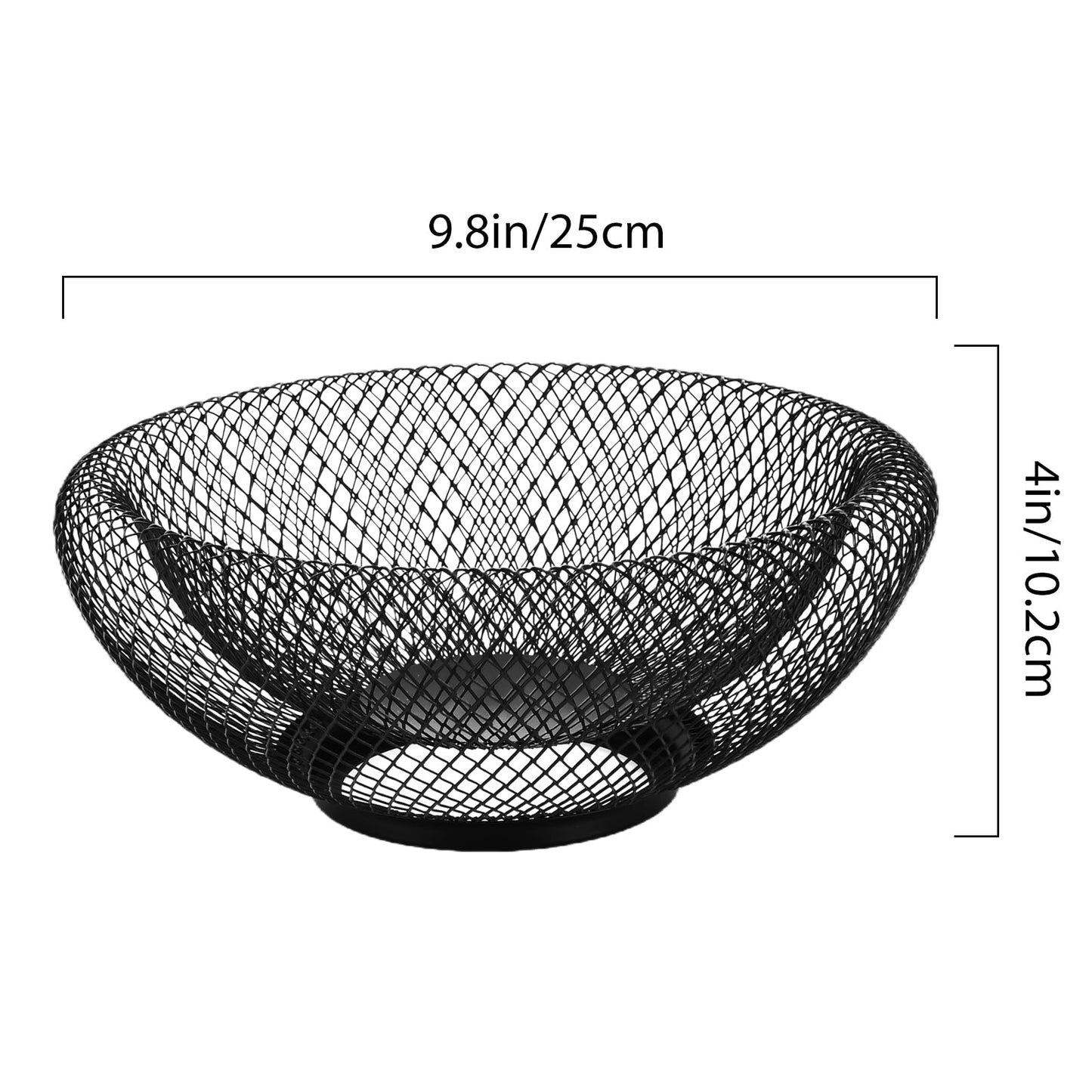 ZIVONA Black Fruit Basket for Kitchen Counter - 9.8" Metal Mesh Fruit Bowl, Modern Decorative Centerpiece for Kitchen Island, 360° Airflow Keeps Produce Fresh, Versatile for Vegetables & Snacks