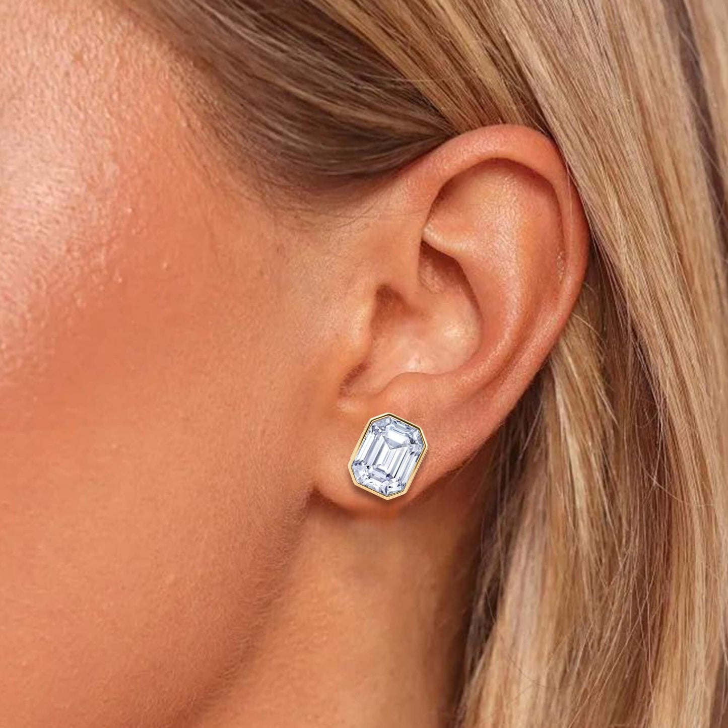 Austrian Crystal Octagon Stud Earrings for Women Fashion 925 Sterling Silver Post Hypoallergenic Jewelry (Clear White)