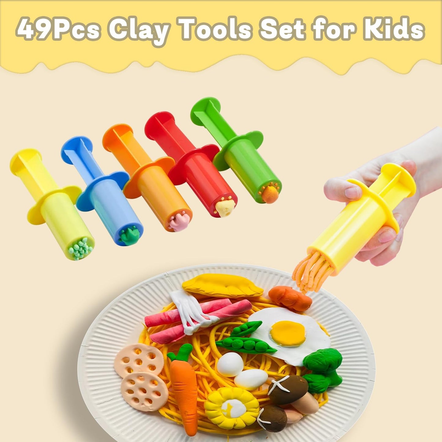 LCY WEDSHI Dough Tool Set, 49 Pcs Dough Tools Sets for Kids Ages 4-8, Dough Accessories Includes Animal Molds, Cutters Roller, Rolling Pins, Safety Scissors, Plastic Knife