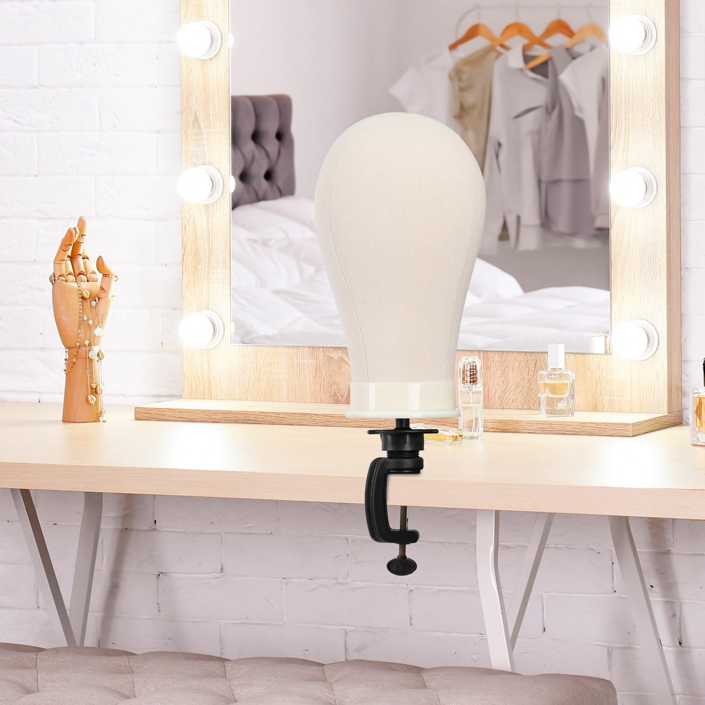 Klvied 22 Inch Cork Canvas Block Head Mannequin Head for Wigs, Wig Head Stand for Display Styling Wigs Making Kit ，Including Doll Head Storage Bag